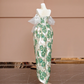 Retro strapless green floral print fitted waist puff skirt long ball gown R8375
