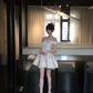 Champagne color one-shoulder slim waist A-line short skirt homecoming dress R5082