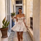 White floral halter tie waist long skirt homecoming dress R5583