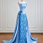 Light blue strapless, fitted, elegant long ball gown R8199