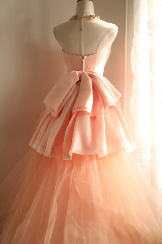 Pink strapless fitted waist slim-fitting long ball gown/bridal dress R6813