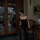 Brown strapless fitted long ball gown R8860