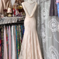 Light pink sleeveless, flared neckline, slim waist, sexy fishtail maxi ball gown R6166