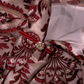 White lining with red floral embroidery, mid-length ball gown R6853