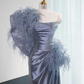 Gray-blue strapless fitted long ball gown R8980