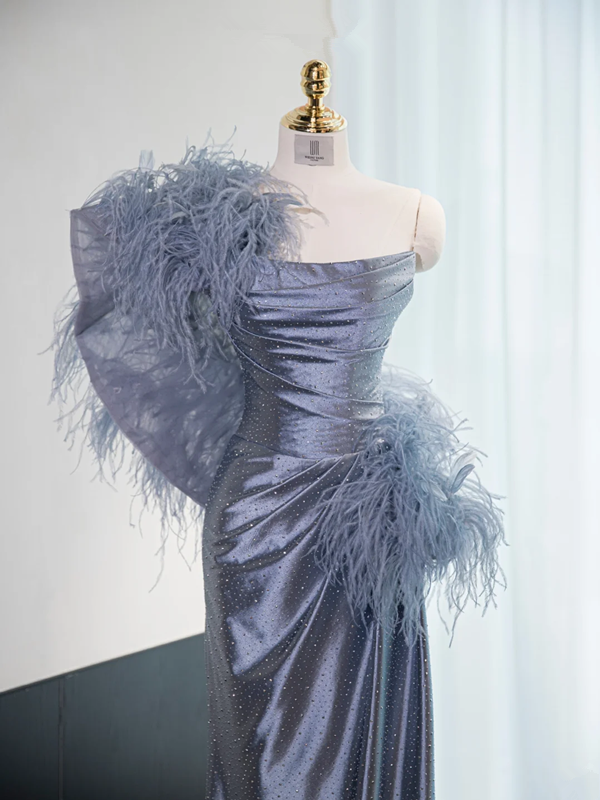 Gray-blue strapless fitted long ball gown R8980