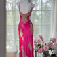 Rose pink halter-neck fitted long ball gown R7648