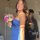 Blue tube top slim waist A-line short skirt homecoming dress R5543