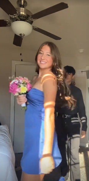 Blue tube top slim waist A-line short skirt homecoming dress R5543