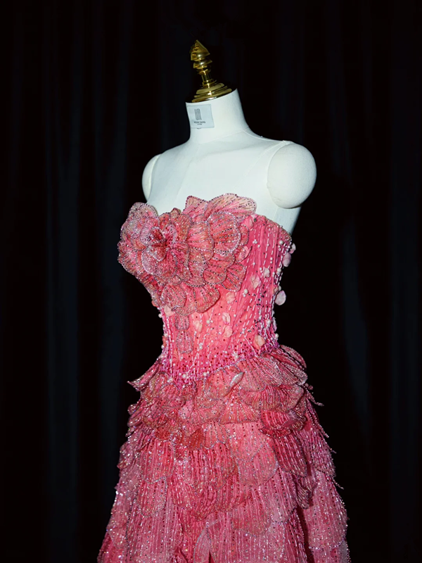 Pink strapless fitted long ball gown, bridal dress R8950