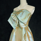 Light green gilded satin bow strapless design waisted mid-length skirt homecoming dress R5002