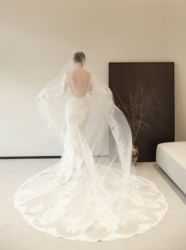 White lace V-neck waist slim sexy long dress bridal dress R6055