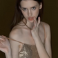 Golden halter satin waist-cinching, form-fitting and high-end short skirt for the homecoming dress R4514