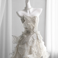 Ivory white strapless fitted waist butterfly-shaped full skirt ball gown, bridal dress R8429