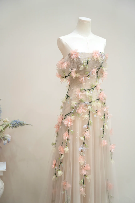 Light apricot strapless fitted long ball gown, bridal dress R8890