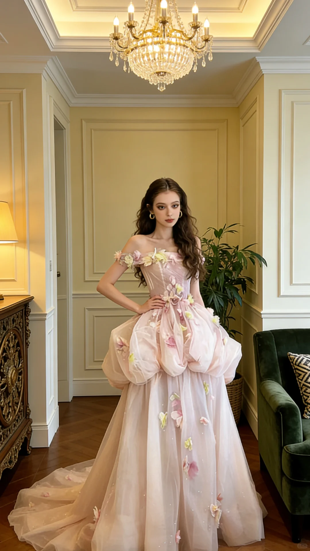 Light pink off-shoulder fitted waist slim-fitting tulip skirt long ball gown/bridal dress R8830