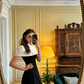 Black and white sophisticated fitted long ball gown R8586