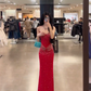 Red strapless waist-cinching slim-fit bodycon sexy long prom dress R7920