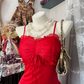 Red suspender waist slim satin sexy long skirt ball gown R6175