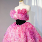 Pink strapless, fitted waist, full skirt, long ball gown, bridal dress R9010