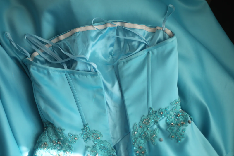 Light blue strapless fitted A-line princess ball gown R6694