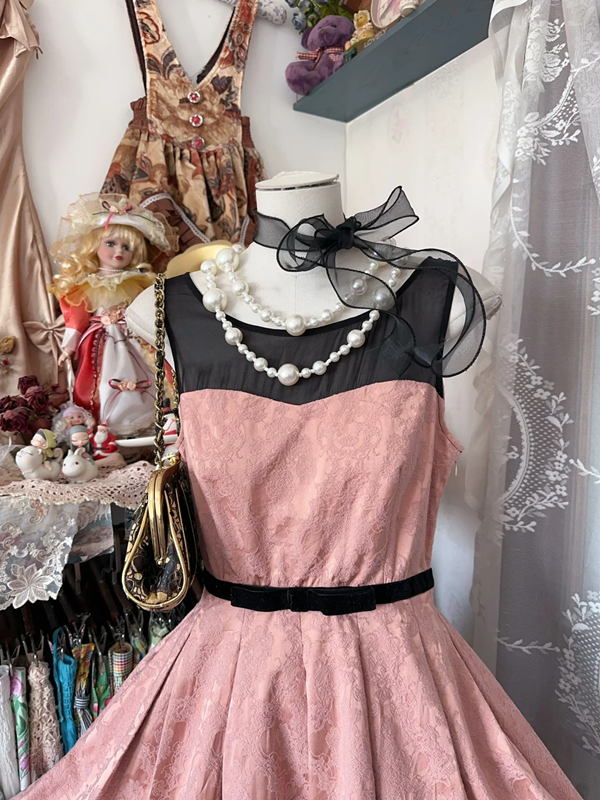 Pink sleeveless slim waist A-line temperament short skirt prom dress R6215