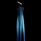 Gradient blue halter-neck beaded fitted long ball gown R6654