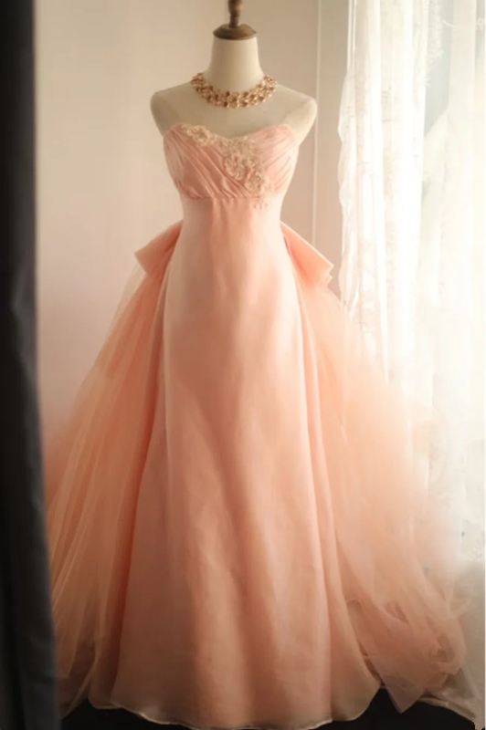 Pink strapless fitted waist slim-fitting long ball gown/bridal dress R6813