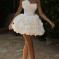 White Strapless 3D Floral Appliqué Fit‑and‑Flare Tulip Puff Mini Homecoming Dress R5444