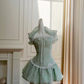 Light green halter neck slim waist flower bud short skirt homecoming dress R5184