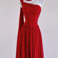 Red one-shoulder fitted waist long elegant ball gown/bridal dress R8284