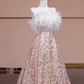 Light pink off-the-shoulder neckline, fitted waist, long flowing skirt, ball gown, bridal dress R8341