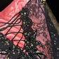 Pink strapless satin black lace fitted long ball gown R6933