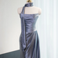 Gray-blue strapless fitted long ball gown R8980