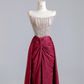 Silver strapless fitted bodice with burgundy long skirt, a formal ball gown/bridal dress R8525