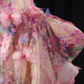 Pink floral print strapless fitted long ball gown, bridal dress R8920