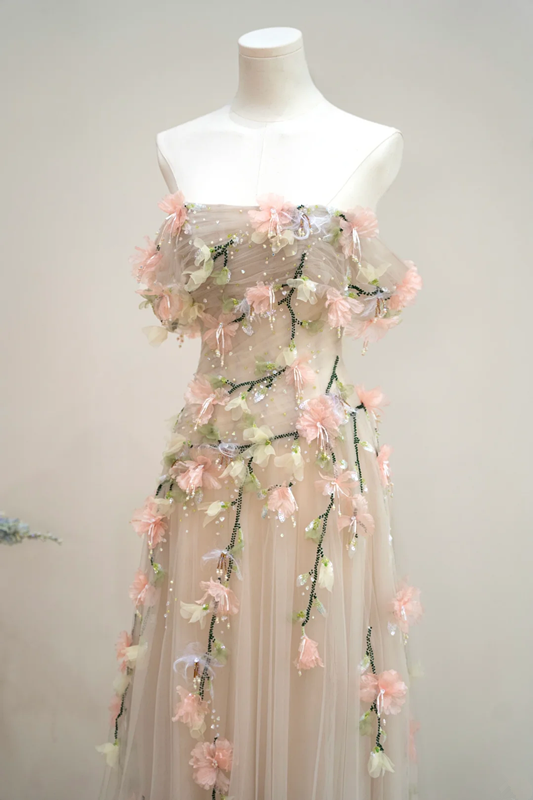 Light apricot strapless fitted long ball gown, bridal dress R8890