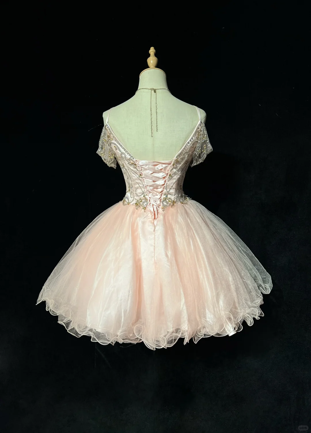 Pink suspender diamond waist slim fit puffy princess skirt homecoming dress R4921