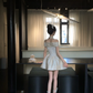 Champagne color one-shoulder slim waist A-line short skirt homecoming dress R5082