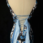 Black background blue print series V-neck waist slim hip skirt homecoming dress R4962