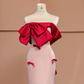 Red off-the-shoulder neckline, light pink fitted waist, long ball gown/bridal dress R8399