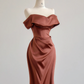 Reddish-brown off-shoulder fitted waist slimming hip-hugging sexy long ball gown R8168