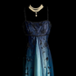 Gradient blue halter-neck beaded fitted long ball gown R6654