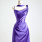 Purple halter-neck satin fitted long elegant ball gown R8147