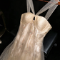 Apricot halter-neck fitted long ball gown R7053