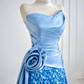 Light blue strapless, fitted, elegant long ball gown R8199
