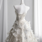 Ivory white strapless fitted waist butterfly-shaped full skirt ball gown, bridal dress R8429