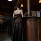 Brown strapless fitted long ball gown R8860