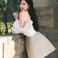 Silver tube top gentle sequin pearl waist sexy A-line short skirt homecoming dress R4191