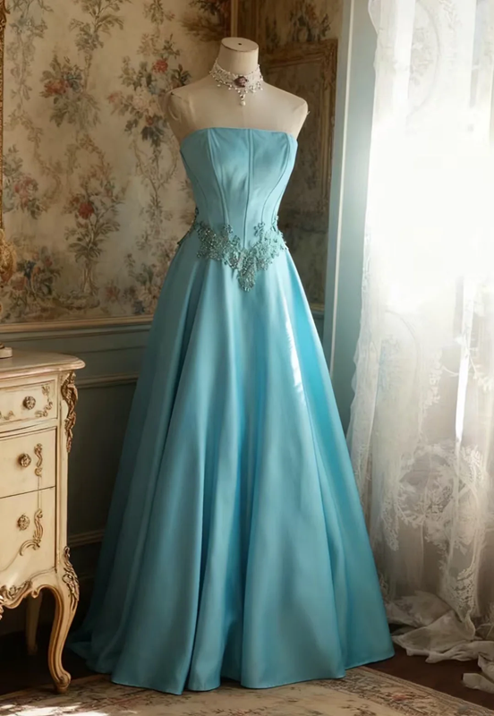 Light blue strapless fitted A-line princess ball gown R6694